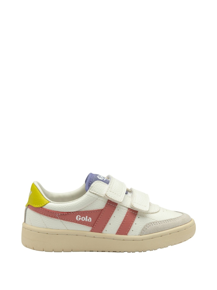 Gola White/Coral Pink/Sulphur Kids Falcon Strap PU Trainers - Image 1 of 4
