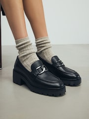 Black Forever Comfort® Leather Chunky Hardware Heel Loafers - Image 1 of 3