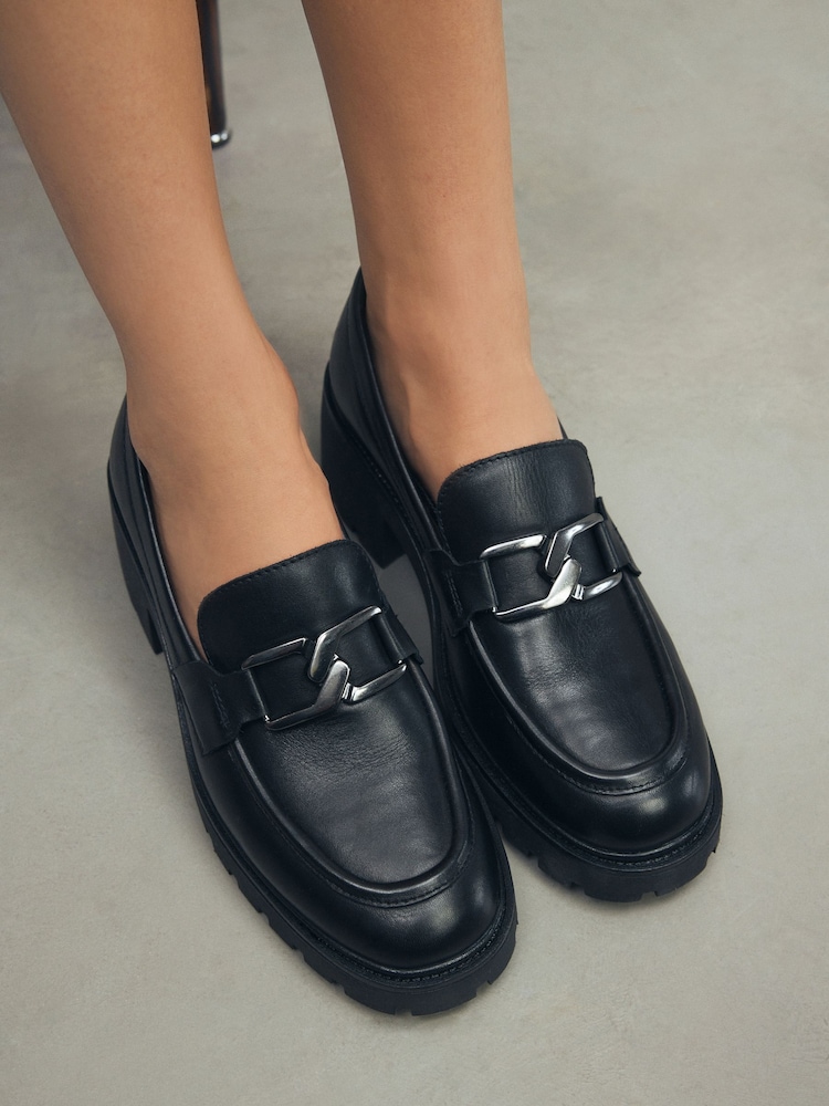 Black Forever Comfort® Leather Chunky Hardware Heel Loafers - Image 3 of 3
