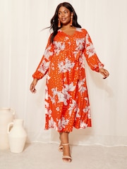 Curves Like These Red V Neck Midi Dress - Image 1 of 4