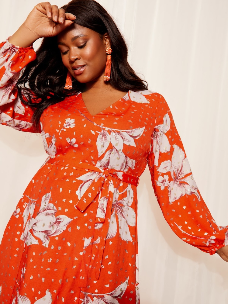 Curves Like These Red V Neck Midi Dress - Image 2 of 4