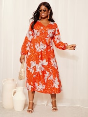 Curves Like These Red V Neck Midi Dress - Image 3 of 4