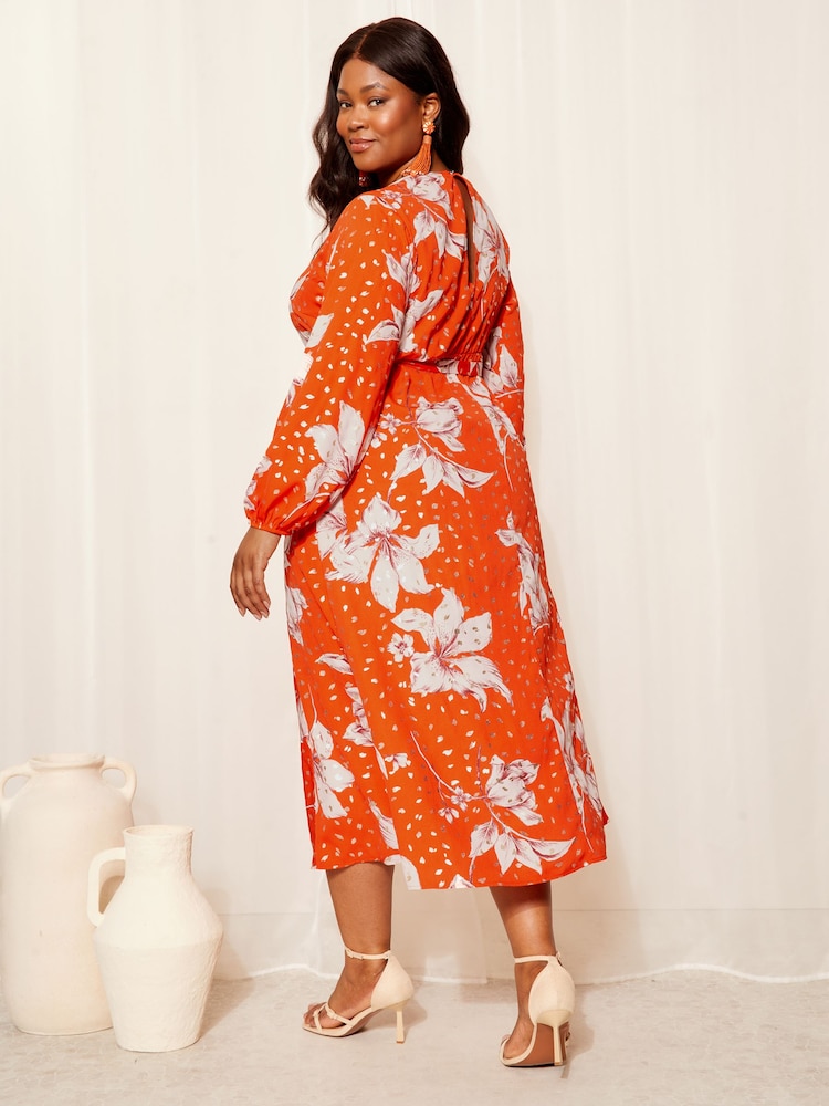 Curves Like These Red V Neck Midi Dress - Image 4 of 4
