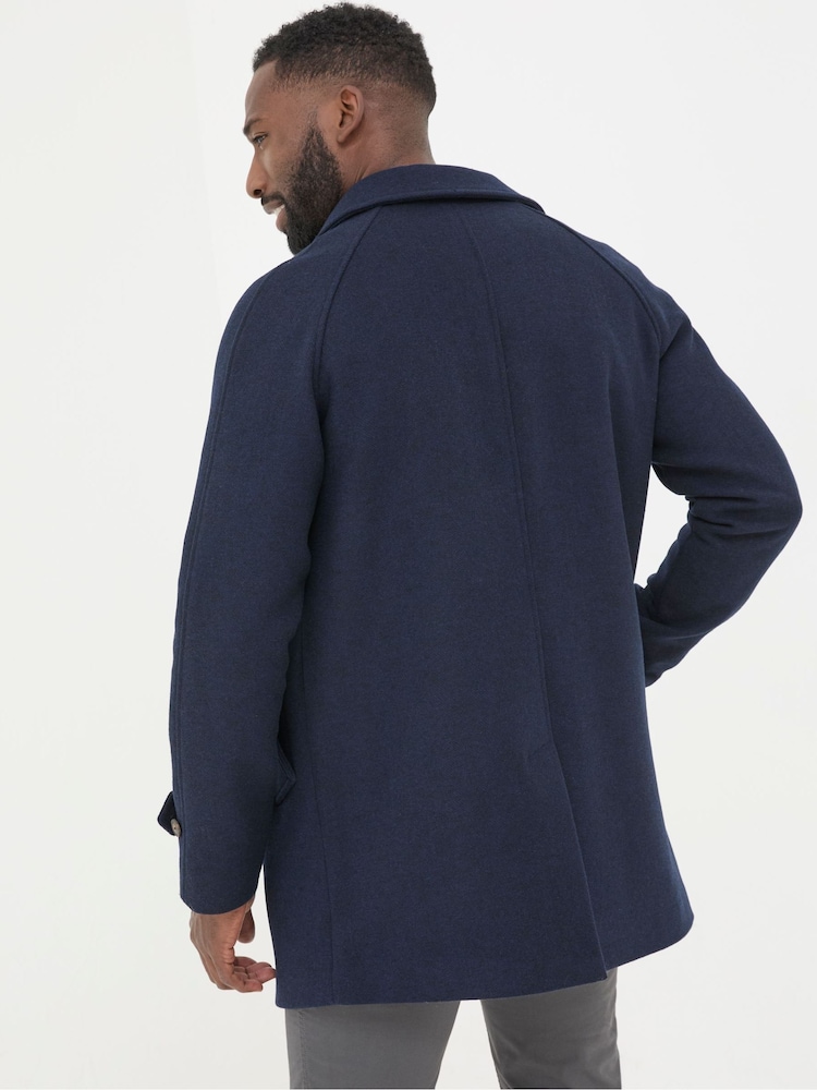 FatFace Pendeen Navy Blue Raglan Overcoat - Image 2 of 7
