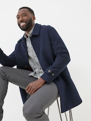 FatFace Pendeen Navy Blue Raglan Overcoat - Image 4 of 7