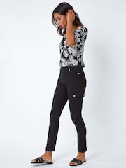Roman Black Turn Up Stretch Cargo Trousers - Image 1 of 5