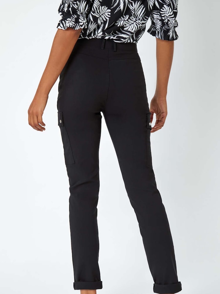 Roman Black Turn Up Stretch Cargo Trousers - Image 3 of 5