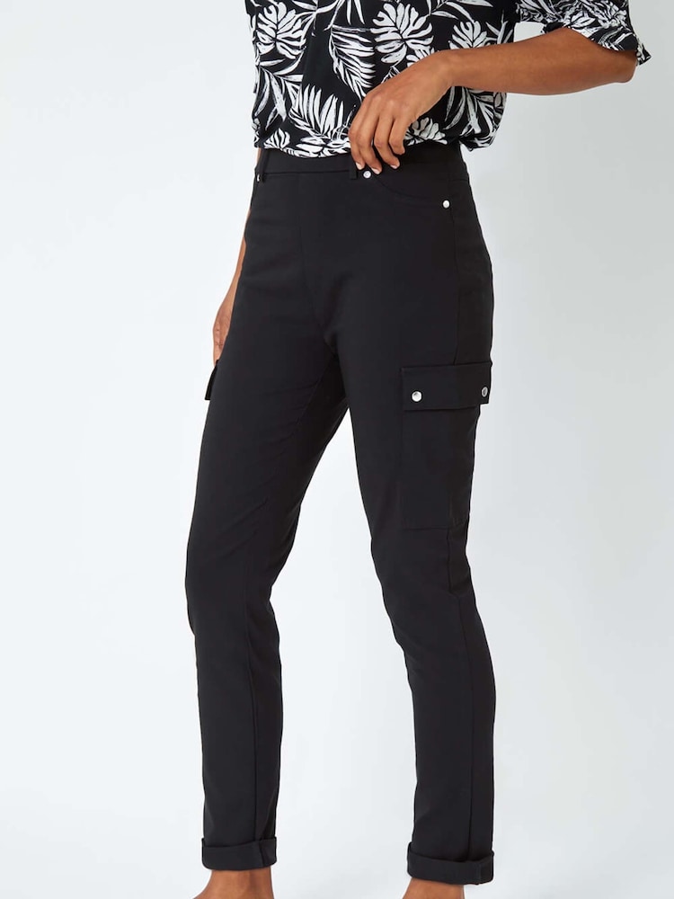 Roman Black Turn Up Stretch Cargo Trousers - Image 4 of 5