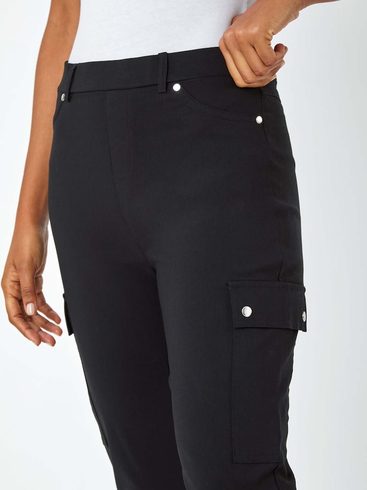 Roman Black Turn Up Stretch Cargo Trousers - Image 5 of 5