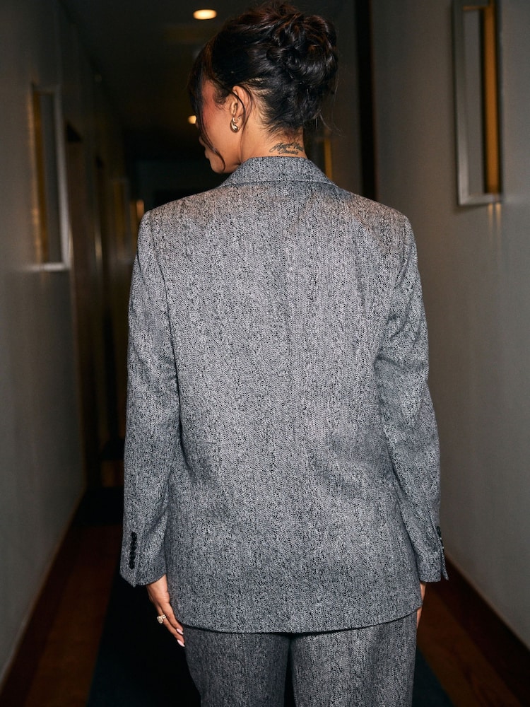 Noir/Blanc - Blazer riche en laine à chevrons haut de gamme - Image 3 of 7