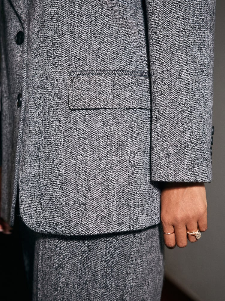 Noir/Blanc - Blazer riche en laine à chevrons haut de gamme - Image 4 of 7