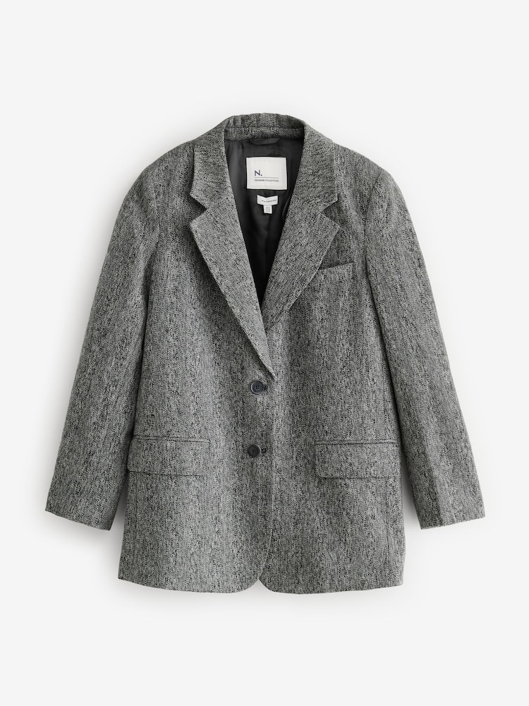 Noir/Blanc - Blazer riche en laine à chevrons haut de gamme - Image 5 of 7