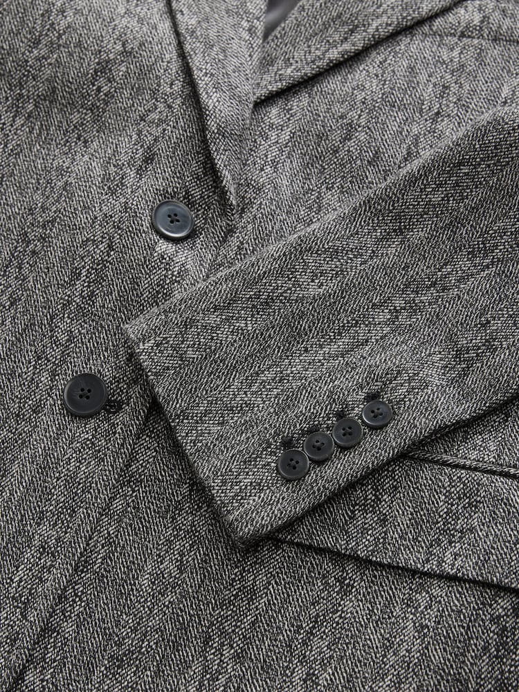 Noir/Blanc - Blazer riche en laine à chevrons haut de gamme - Image 6 of 7