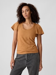 Gap Brown Cotton Flutter Short Sleeve T-Shirt - Image 1 of 5