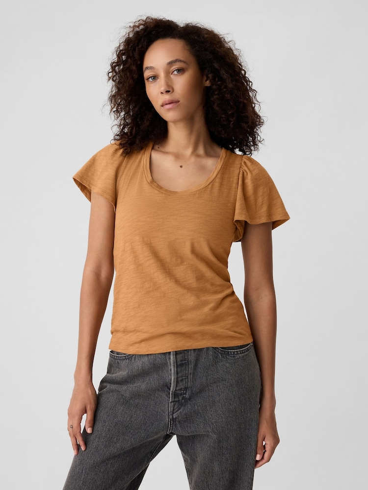 Gap Brown Cotton Flutter Short Sleeve T-Shirt - Image 1 of 5
