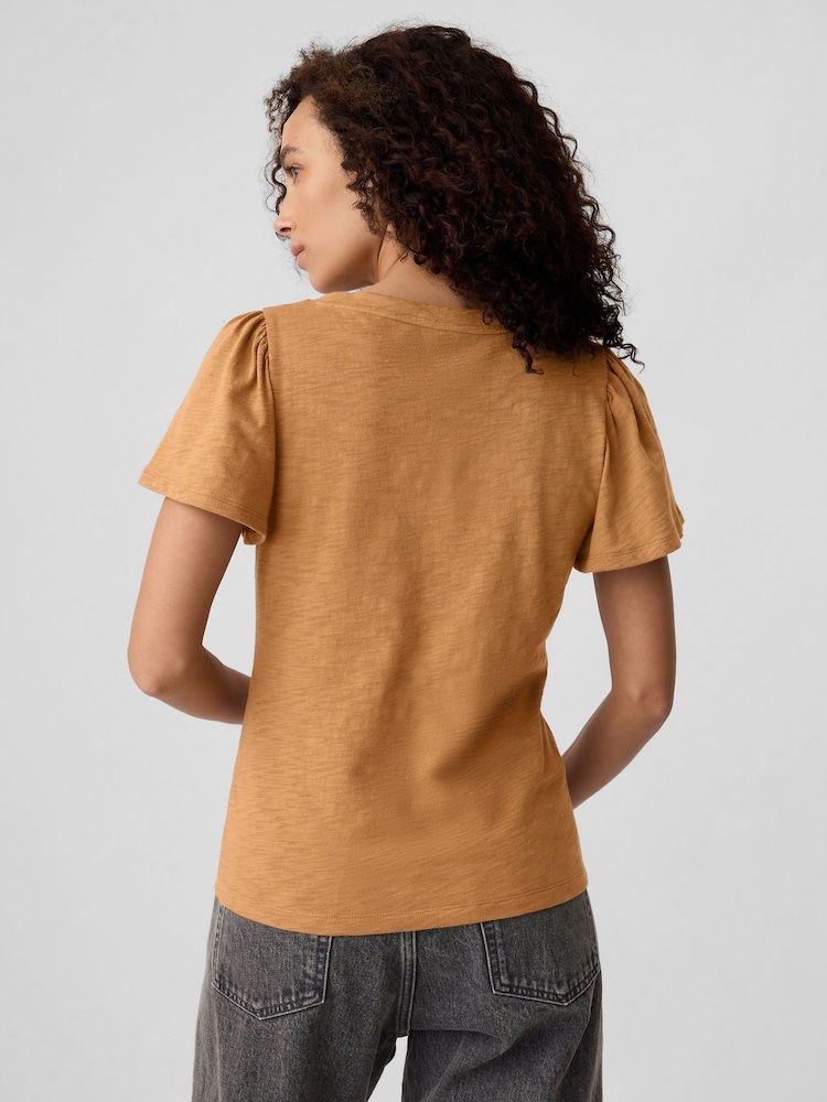 Gap Brown Cotton Flutter Short Sleeve T-Shirt - Image 2 of 5 Gap Brown Cotton Flutter Short Sleeve T-Shirt - Image 2 of 5