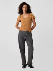 Gap Brown Cotton Flutter Short Sleeve T-Shirt - Image 3 of 5