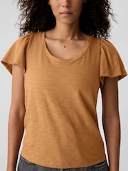 Gap Brown Cotton Flutter Short Sleeve T-Shirt - Image 4 of 5