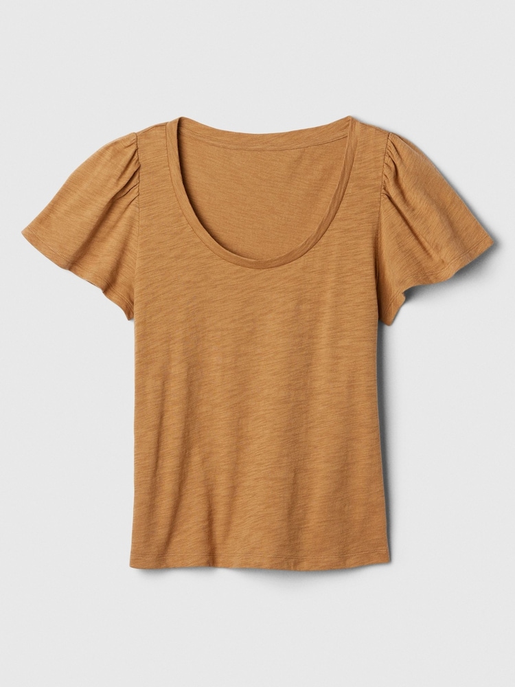 Gap Brown Cotton Flutter Short Sleeve T-Shirt - Image 5 of 5
