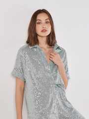 Apricot Silver Sequin Lines Boxer Shorts - Image 1 of 4