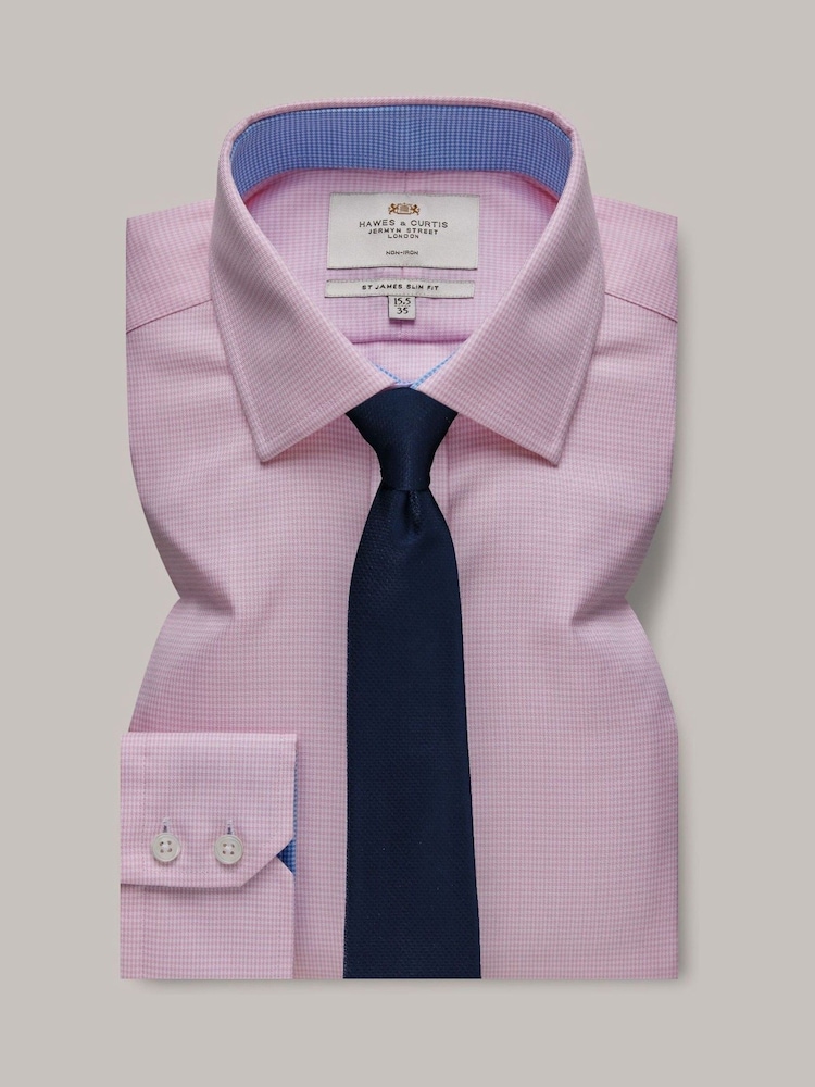 Hawes & Curtis Slim Pink 100% Cotton Non-Iron Dogtooth Shirt With Contrast Detail - Image 2 of 3