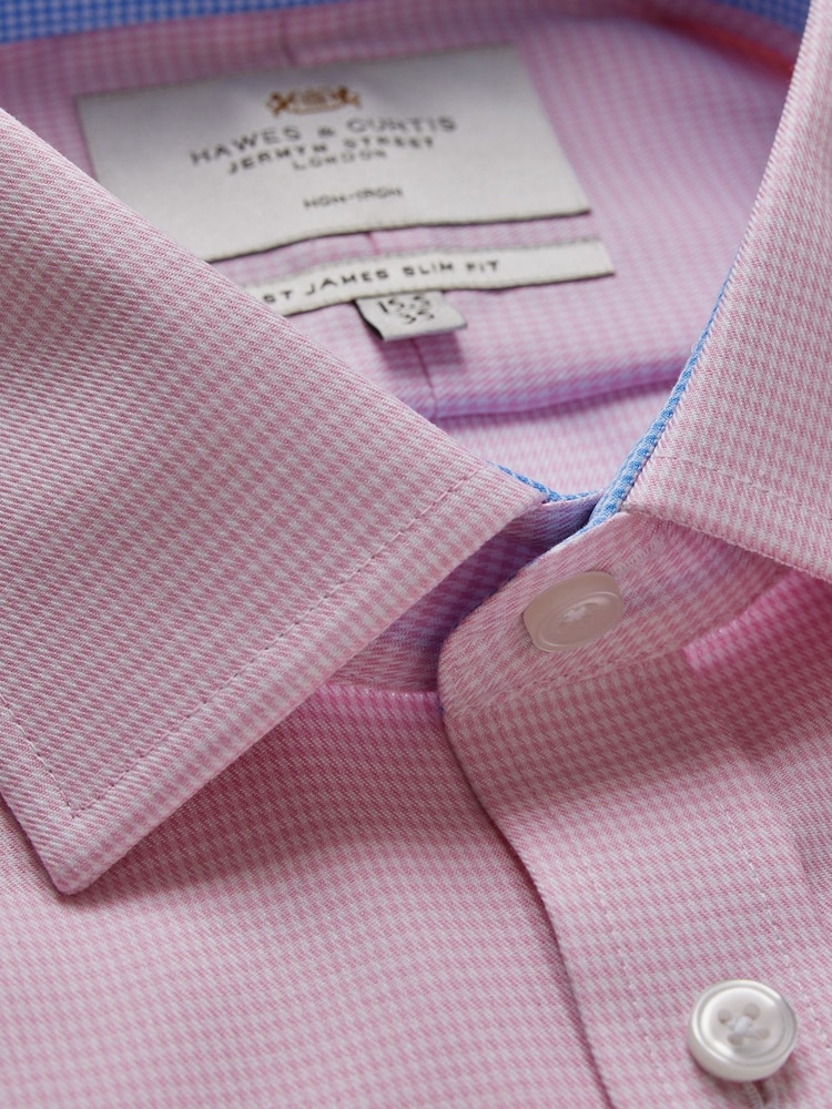 Hawes & Curtis Slim Pink 100% Cotton Non-Iron Dogtooth Shirt With Contrast Detail - Image 3 of 3