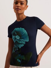 Ted Baker Blue Meridi Printed Fitted T-Shirt - Image 1 of 6