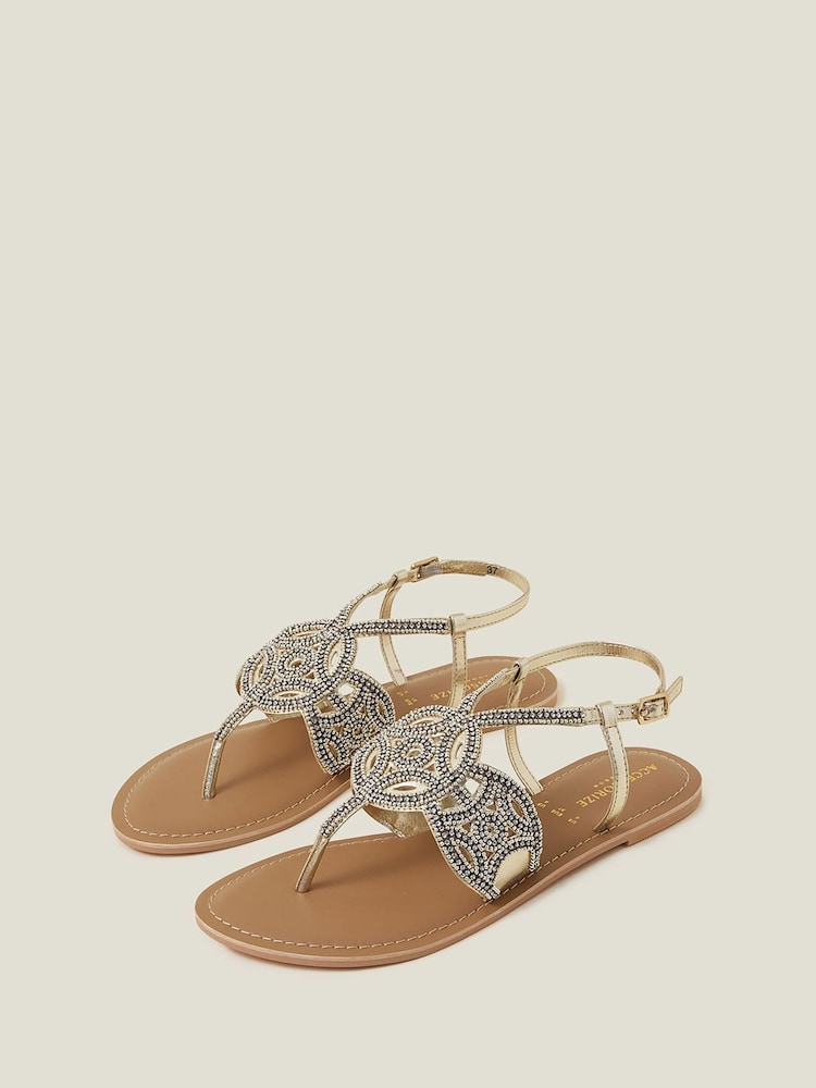 Accessorize Brown/Gold Sparkle Circle Sandals - Image 2 of 4