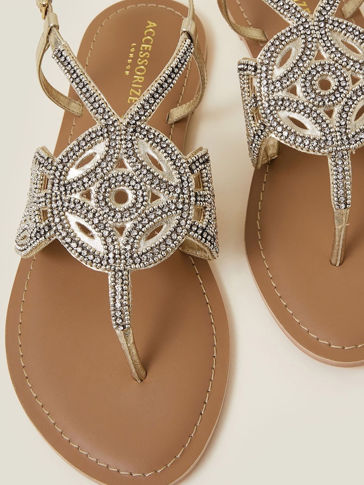 Accessorize Brown/Gold Sparkle Circle Sandals - Image 4 of 4