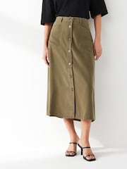 JDY Green Button Front Utility Cargo Midi Skirt - Image 1 of 5