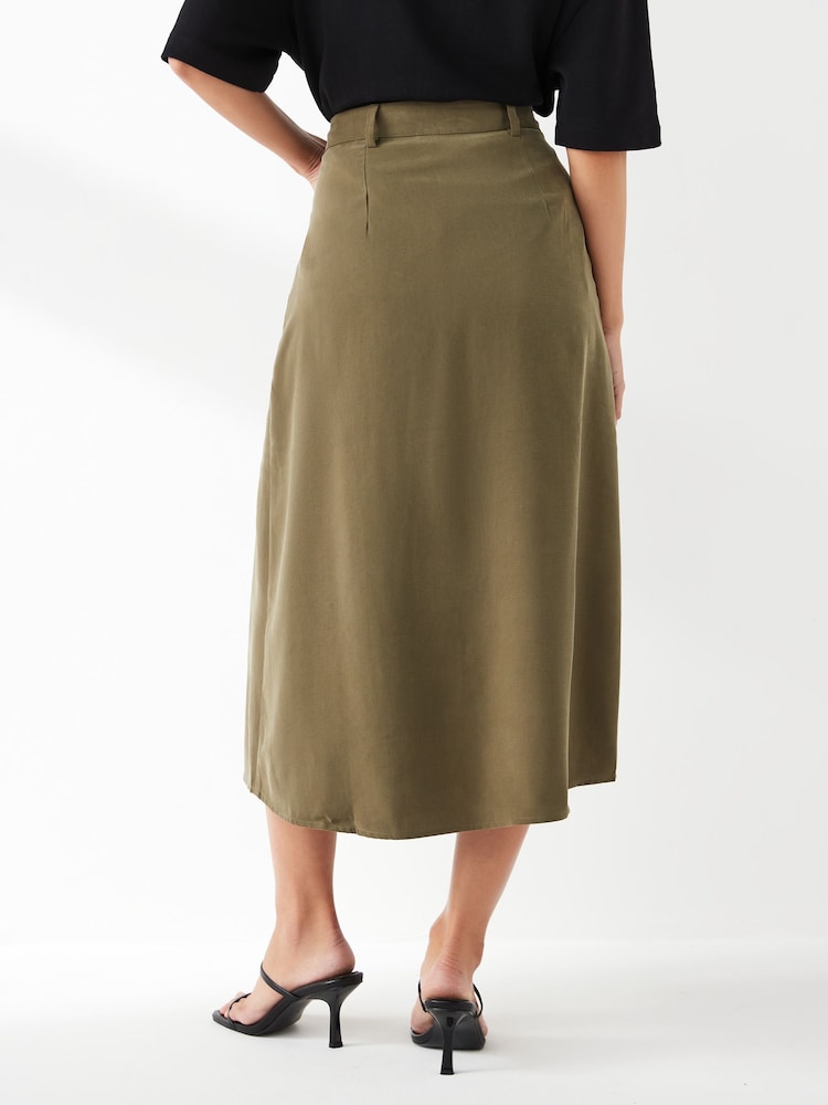 JDY Green Button Front Utility Cargo Midi Skirt - Image 2 of 5