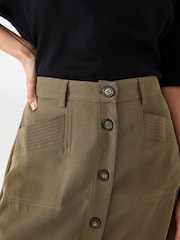 JDY Green Button Front Utility Cargo Midi Skirt - Image 3 of 5