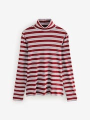 Red Berry/White Ecru Long Sleeve Ribbed Roll Neck Top - Image 1 of 3