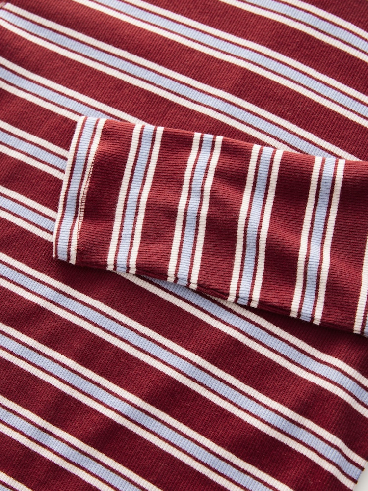 Red Berry/White Ecru Long Sleeve Ribbed Roll Neck Top - Image 2 of 3