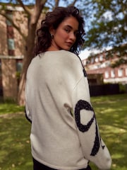 White and Black Tinsel Bow Knitted Christmas Jumper - Image 3 of 9