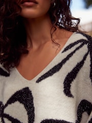White and Black Tinsel Bow Knitted Christmas Jumper - Image 5 of 9