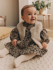 Leopard Print Faux Fur Gilet, Dress & Tights Set (0mths-2yrs) - Image 1 of 12