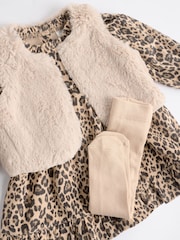 Leopard Print Faux Fur Gilet, Dress & Tights Set (0mths-2yrs) - Image 10 of 12
