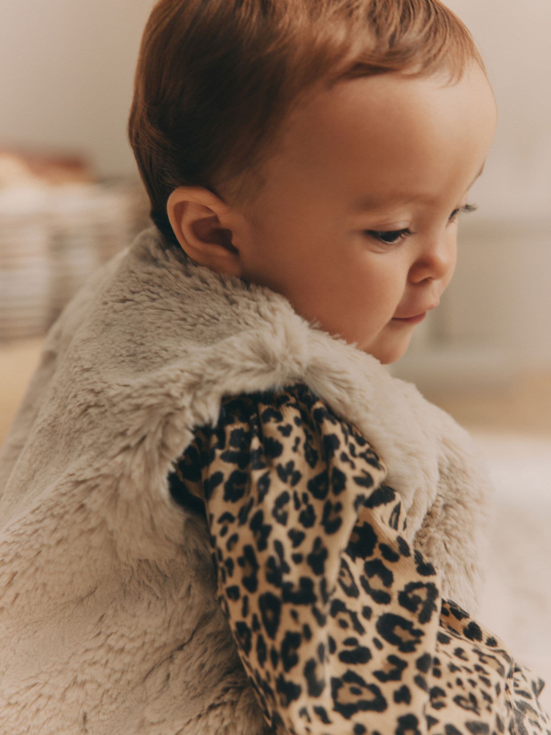 Buy Leopard Print Faux Fur Gilet, Dress & Tights Set (0mths