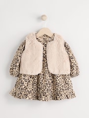 Leopard Print Faux Fur Gilet, Dress & Tights Set (0mths-2yrs) - Image 6 of 12