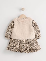 Leopard Print Faux Fur Gilet, Dress & Tights Set (0mths-2yrs) - Image 7 of 12