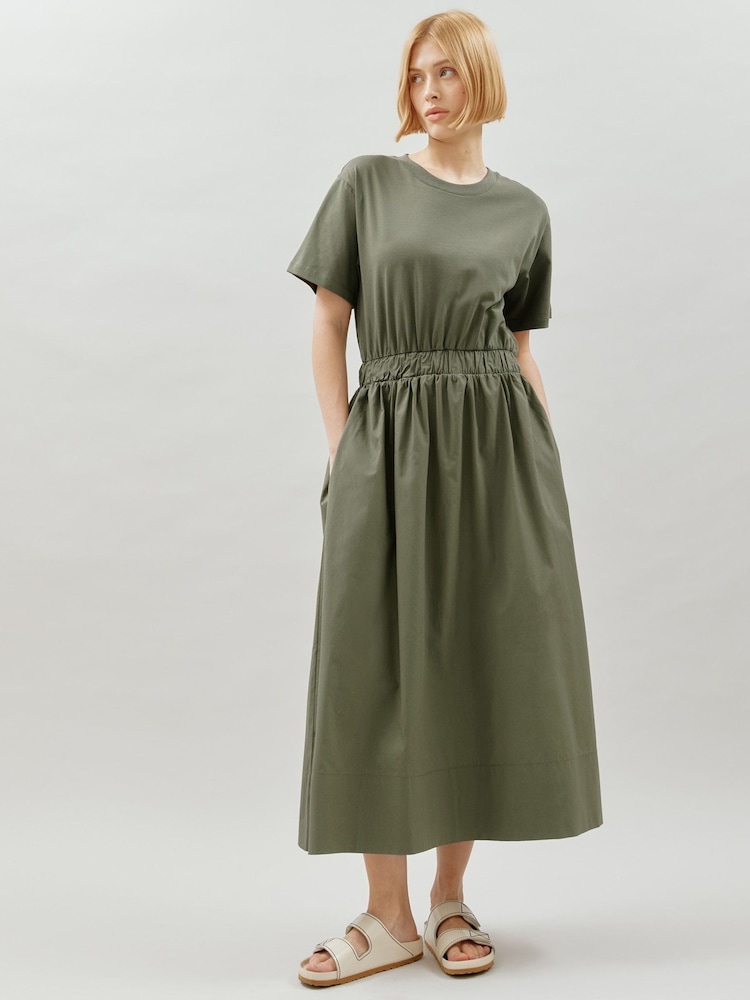 Albaray Green Woven Mix T-Shirt Dress - Image 1 of 6 Albaray Green Woven Mix T-Shirt Dress - Image 1 of 6