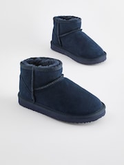 Navy Blue Suede Warm Lined Ankle Slipper Boots - Image 1 of 5