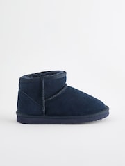 Navy Blue Suede Warm Lined Ankle Slipper Boots - Image 2 of 5