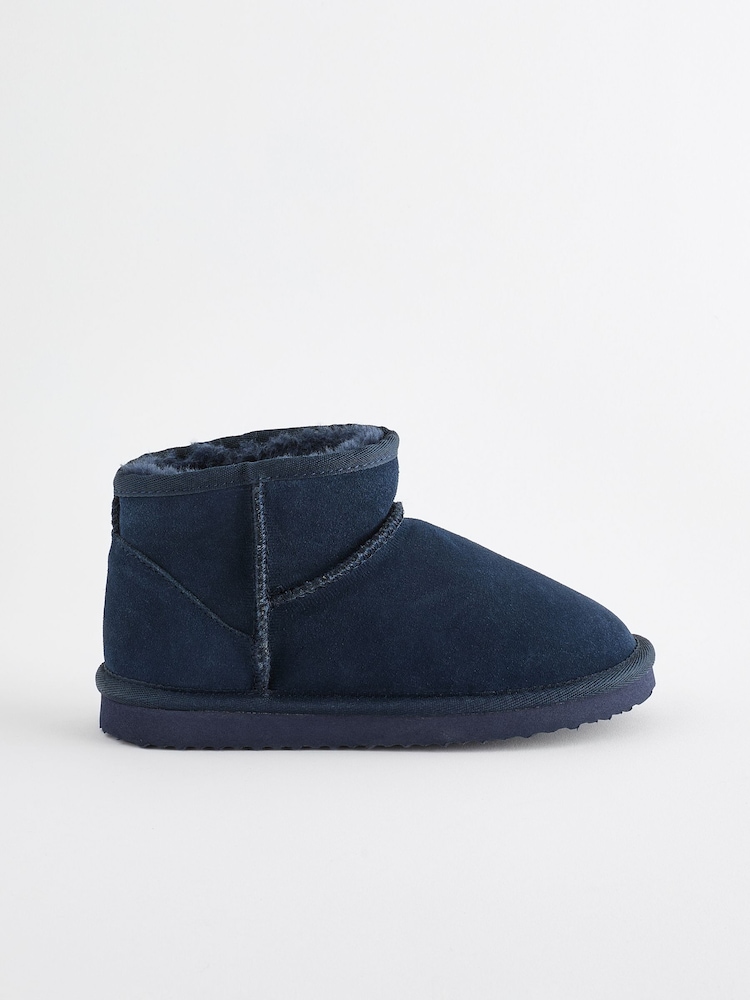 Navy Blue Suede Warm Lined Ankle Slipper Boots - Image 2 of 5