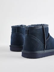 Navy Blue Suede Warm Lined Ankle Slipper Boots - Image 4 of 5