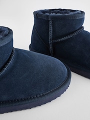 Navy Blue Suede Warm Lined Ankle Slipper Boots - Image 5 of 5