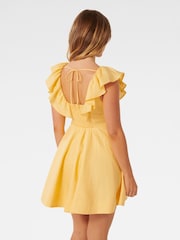 Forever New Yellow Pure Linen Ashlee Petite Ruffle Neck Mini Dress - Image 4 of 5