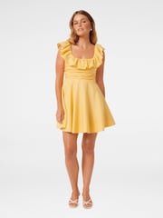 Forever New Yellow Pure Linen Ashlee Petite Ruffle Neck Mini Dress - Image 5 of 5