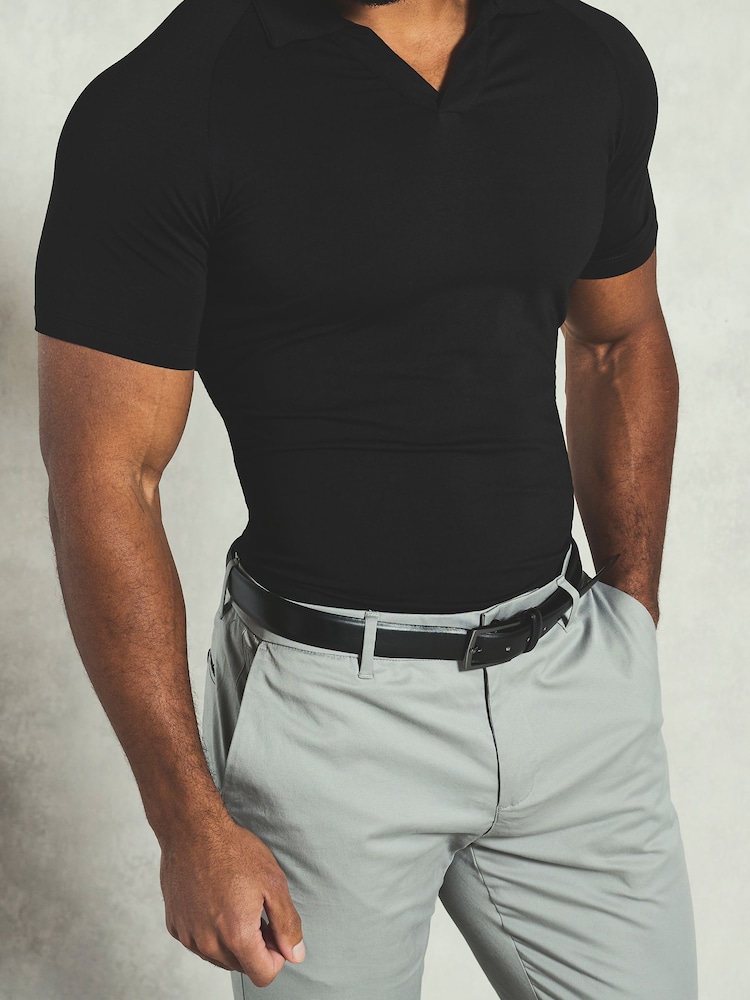 Tailored Athlete Black Muscle Fit Jersey Buttonless Polo Shirt - Image 5 of 5